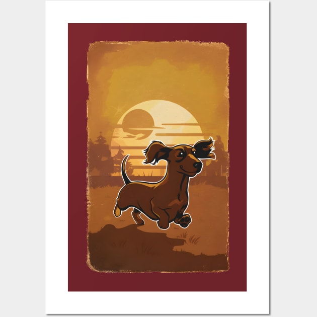 Dachshund Retro Vintage Sunset Wall Art by Cheeky BB